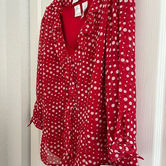 Emma James 2 Piece Set - Red Polka Dot outer Blouse with red tank top underneath - Picture 7 of 16